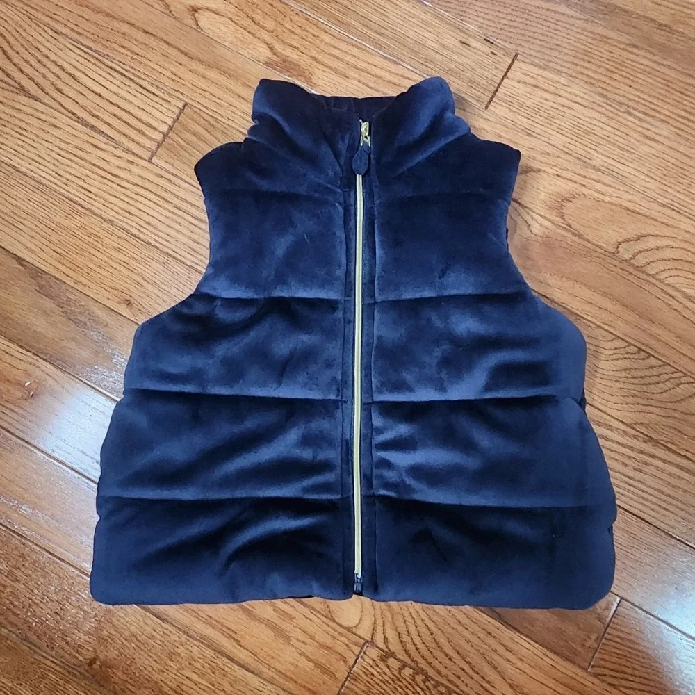 OshKosh B'Gosh Girls‎ Blue Faux Fur Puffer Vest Gold Zipper Pockets 2T